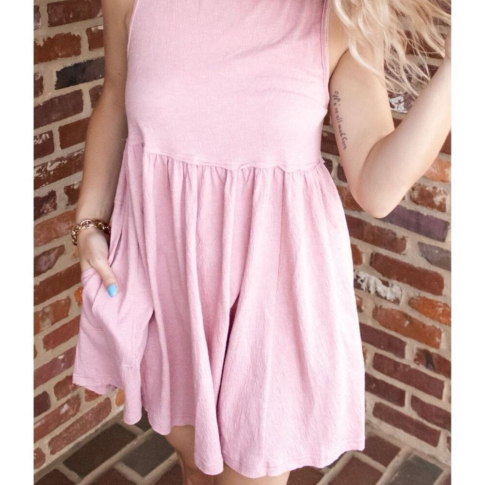 Blush Pink Babydoll Mini Dress Pockets Sleeveless | AEMI+CO | Large NWT - Picture 8 of 16